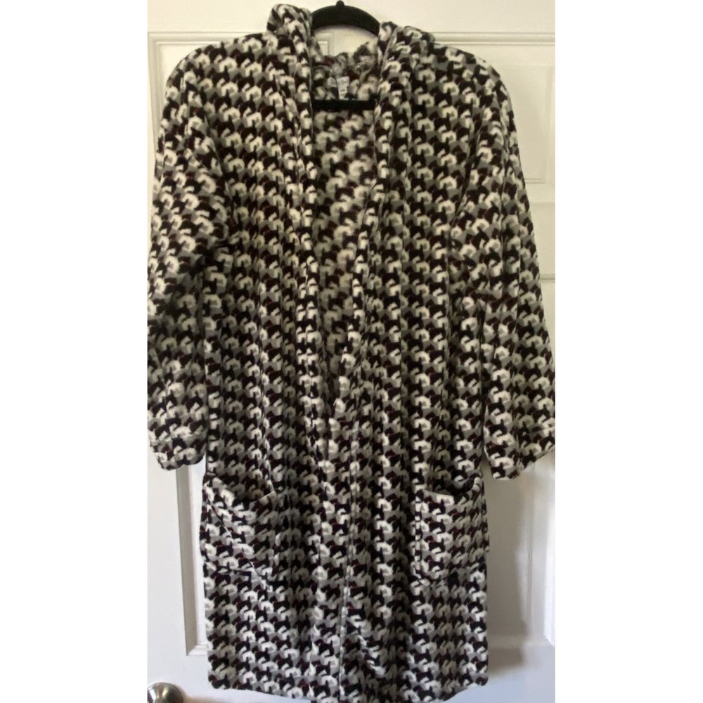 Vera Bradley Plush SZ S/M Scottie Dog Geometric Bathrobe Fleece MISSING BELT